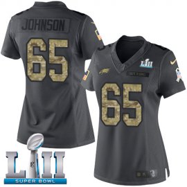 Nike Philadelphia Eagles #65 Lane Johnson Black Super Bowl LII Womens Stitched NFL Limited 2016 Salute to Service Jersey