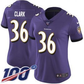 Nike Baltimore Ravens #36 Chuck Clark Purple Team Color Womens Stitched NFL 100th Season Vapor Untouchable Limited Jersey