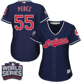 Cleveland Indians #55 Roberto Perez Navy Blue 2016 World Series Bound Womens Alternate Stitched MLB Jersey