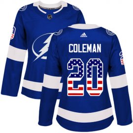 Adidas Tampa Bay Lightning #20 Blake Coleman Blue Home Authentic USA Flag Womens Stitched NHL Jersey