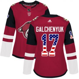 Adidas Arizona Coyotes #17 Alex Galchenyuk Maroon Home Authentic USA Flag Womens Stitched NHL Jersey