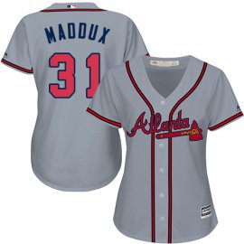 Atlanta Braves #31 Greg Maddux Grey Road Womens Stitched MLB Jersey