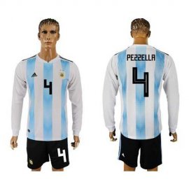 Argentina #4 Pezzella Home Long Sleeves Soccer Country Jersey