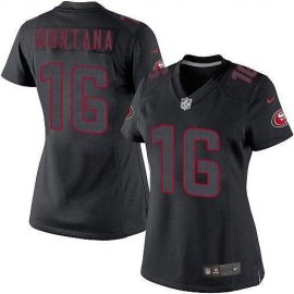 Nike San Francisco 49ers #16 Joe Montana Black Impact Womens Stitched NFL Limited Jersey