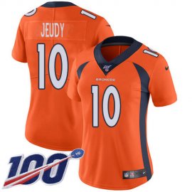 Nike Denver Broncos #10 Jerry Jeudy Orange Team Color Womens Stitched NFL 100th Season Vapor Untouchable Limited Jersey