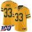 Nike Green Bay Packers #33 Aaron Jones Gold Mens Stitched NFL Limited Inverted Legend 100th Season Jersey