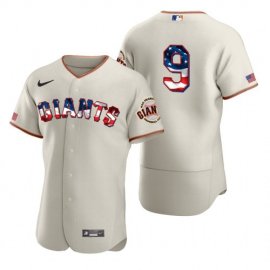 San Francisco Giants #9 Brandon Belt Mens Nike Cream Fluttering USA Flag Limited Edition Authentic MLB Jersey