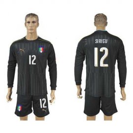 Italy #12 Sirigu Black Long Sleeves Goalkeeper Soccer Country Jersey