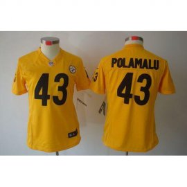 Nike Pittsburgh Steelers #43 Troy Polamalu Gold Womens Stitched NFL Limited Jersey