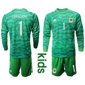 Argentina #1 Caballero Green Long Sleeves Goalkeeper Kid Soccer Country Jersey