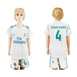 Real Madrid #4 Sergio Ramos White Home Kid Soccer Club Jersey