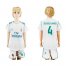 Real Madrid #4 Sergio Ramos White Home Kid Soccer Club Jersey