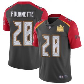 Tampa Bay Buccaneers #28 Leonard Fournette Gray Mens Super Bowl LV Champions Patch Stitched NFL Limited Inverted Legend Jersey