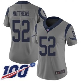 Nike Los Angeles Rams #52 Clay Matthews Gray Womens Stitched NFL Limited Inverted Legend 100th Season Jersey