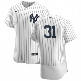 New York Yankees #31 Aaron Hicks Mens Nike White Navy Home 2020 Authentic Player MLB Jersey