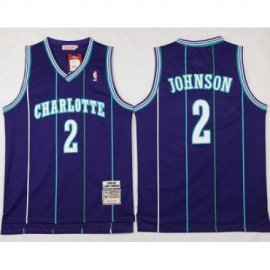 Charlotte Hornets #2 Larry Johnson Purple Mitchell And Ness Throwback Stitched NBA Jersey