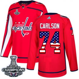 Adidas Washington Capitals #74 John Carlson Red Home Authentic USA Flag Stanley Cup Final Champions Stitched Youth NHL Jersey