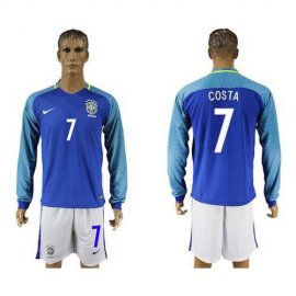 Brazil #7 Costa Away Long Sleeves Soccer Country Jersey