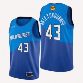 Nike Milwaukee Bucks #43 Thanasis Antetokounmpo Mens 2021 NBA Finals Bound City Edition Jersey Blue Mens