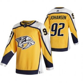 Nashville Predators #92 Ryan Johansen Yellow Mens Adidas 2020-21 Reverse Retro Alternate NHL Jersey