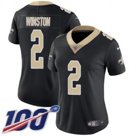 Nike New Orleans Saints #2 Jameis Winston Black Team Color Womens Stitched NFL 100th Season Vapor Untouchable Limited Jersey