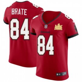 Tampa Bay Buccaneers #84 Cameron Brate Mens Super Bowl LV Champions Patch Nike Red Vapor Elite Jersey