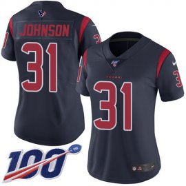 Nike Houston Texans #31 David Johnson Navy Blue Womens Stitched NFL Limited Rush 100th Season Jersey