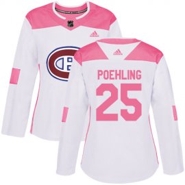 Adidas Montreal Canadiens #25 Ryan Poehling White/Pink Authentic Fashion Womens Stitched NHL Jersey