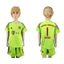 Bayern Munchen #1 Neuer Shiny Green Goalkeeper Kid Soccer Club Jersey