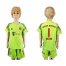 Bayern Munchen #1 Neuer Shiny Green Goalkeeper Kid Soccer Club Jersey