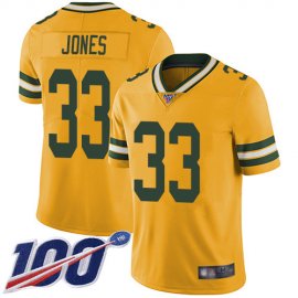 Nike Green Bay Packers #33 Aaron Jones Yellow Mens Stitched NFL Limited Rush 100th Season Jersey