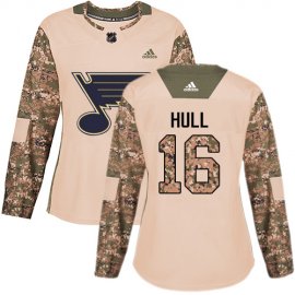 Adidas St. Louis Blues #16 Brett Hull Camo Authentic 2017 Veterans Day Womens Stitched NHL Jersey