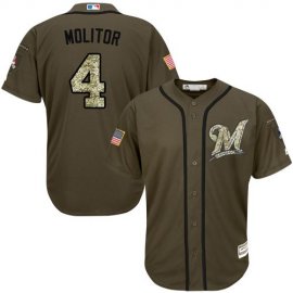 Milwaukee Brewers #4 Paul Molitor Green Salute to Service Stitched Youth MLB Jersey