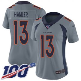 Nike Denver Broncos #13 KJ Hamler Gray Womens Stitched NFL Limited Inverted Legend 100th Season Jersey