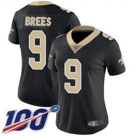 Nike New Orleans Saints #9 Drew Brees Black Team Color Womens Stitched NFL 100th Season Vapor Limited Jersey