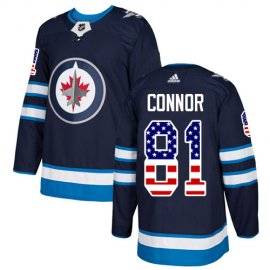 Adidas Winnipeg Jets #81 Kyle Connor Navy Blue Home Authentic USA Flag Stitched NHL Jersey