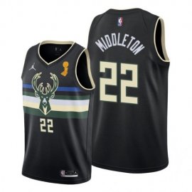Milwaukee Milwaukee Bucks #22 Khris Middleton 2021 NBA Finals Champions Swingman Statement Edition Jersey Black Mens