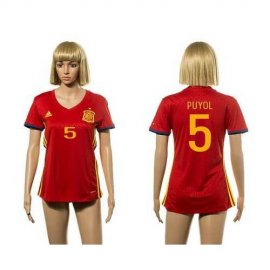 Womens Spain #5 Puyol Red Home Soccer Country Jersey