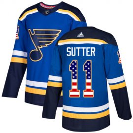 Adidas St. Louis Blues #11 Brian Sutter Blue Home Authentic USA Flag Stitched NHL Jersey