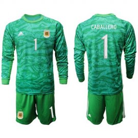 Argentina #1 Caballero Green Long Sleeves Goalkeeper Soccer Country Jersey