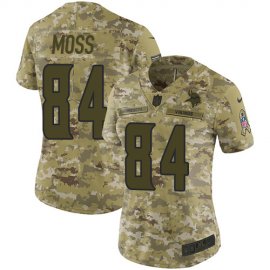Nike Minnesota Vikings #84 Randy Moss Camo Womens Stitched NFL Limited 2018 Salute to Service Jersey