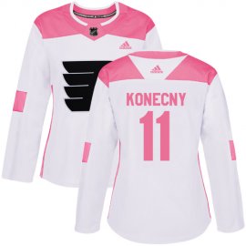 Adidas Philadelphia Flyers #11 Travis Konecny White/Pink Authentic Fashion Womens Stitched NHL Jersey