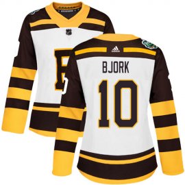 Adidas Boston Bruins #10 Anders Bjork White Authentic 2019 Winter Classic Womens Stitched NHL Jersey