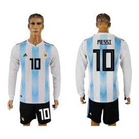 Argentina #10 Messi Home Long Sleeves Soccer Country Jersey