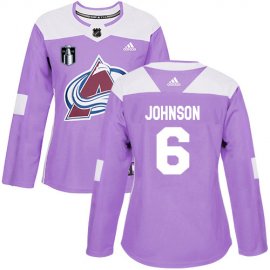 Adidas Colorado Avalanche #6 Erik Johnson Purple Womens 2022 Stanley Cup Final Patch Authentic Fights Cancer Stitched NHL Jersey Womens