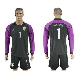 Brazil #1 Alisson Black Goalkeeper Long Sleeves Soccer Country Jersey