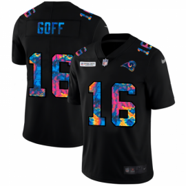Los Angeles Rams #16 Jared Goff Mens Nike Multi-Color Black 2020 NFL Crucial Catch Vapor Untouchable Limited Jersey