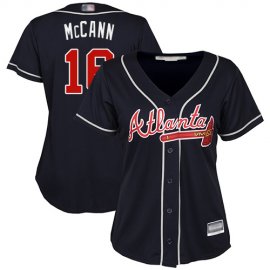 Atlanta Braves #16 Brian McCann Navy Blue Alternate Womens Stitched MLB Jersey