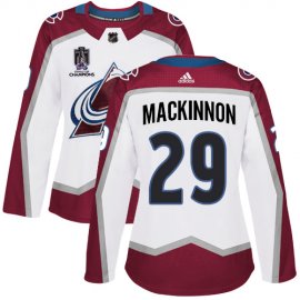 Adidas Colorado Avalanche #29 Nathan MacKinnon White Womens 2022 Stanley Cup Champions Road Authentic Stitched NHL Jersey Womens