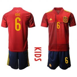 Spain #6 Koke Red Home Kid Soccer Country Jersey
